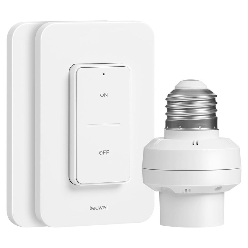 treewell Remote Control Light Socket, 200FT Range Wireless Light Switch, Remote Light Socket for Pull Chain Light Fixture, E26 E27 Bulb Base, No Wiring Needed (2 Wall Mounted Switches and 1 Socket) - Image 1